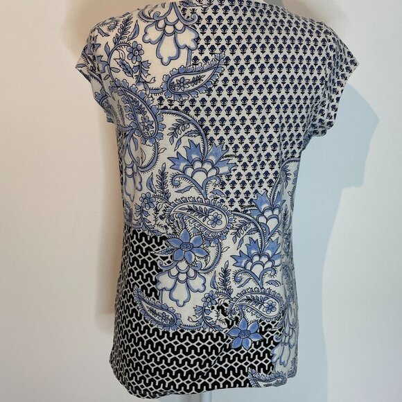 Chico's Blue & White Cap Sleeve Shirt size Small (Chico's 0) - Picture 2 of 5